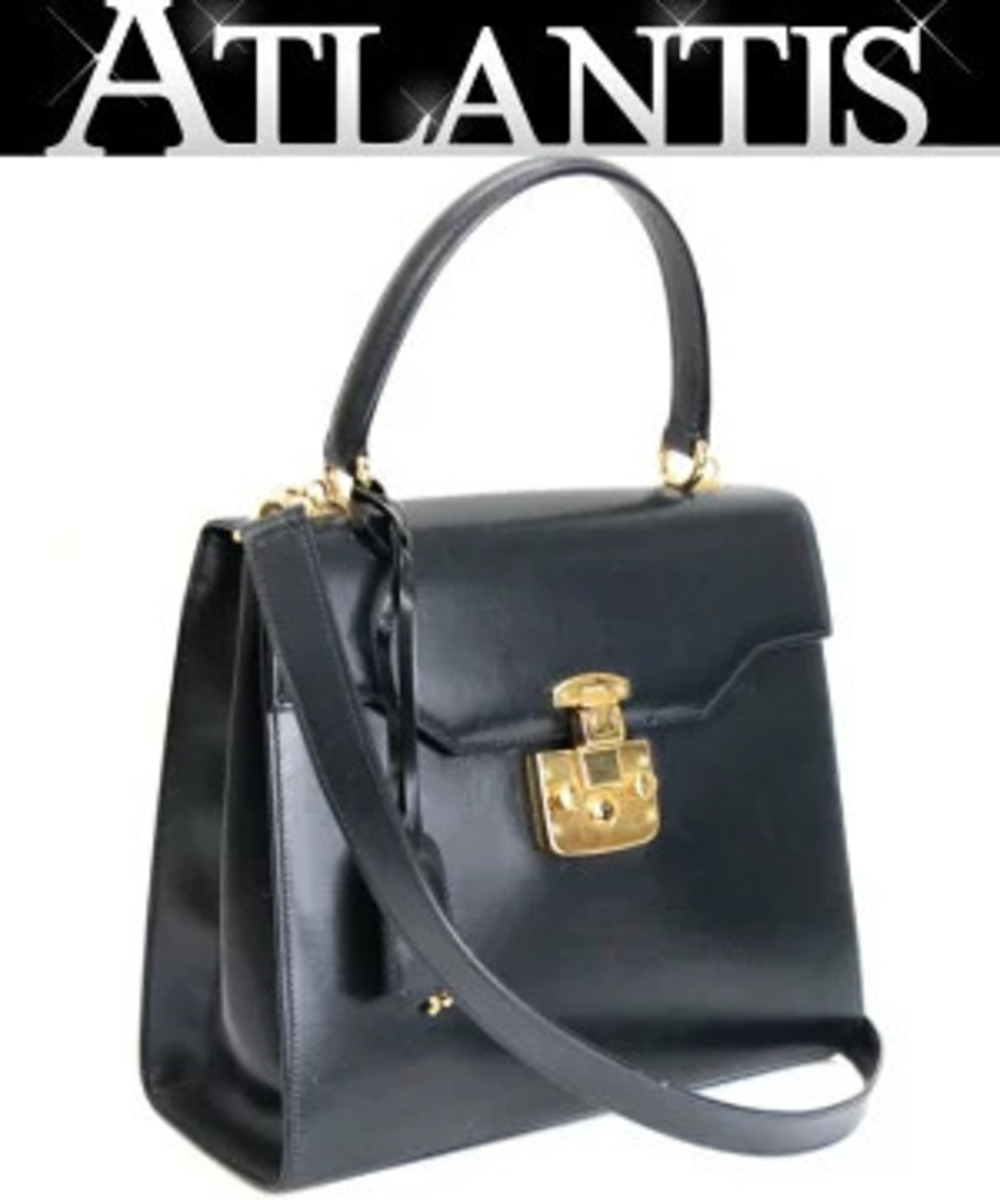 Gucci Lady Lock Handbag Leather Navy Blue